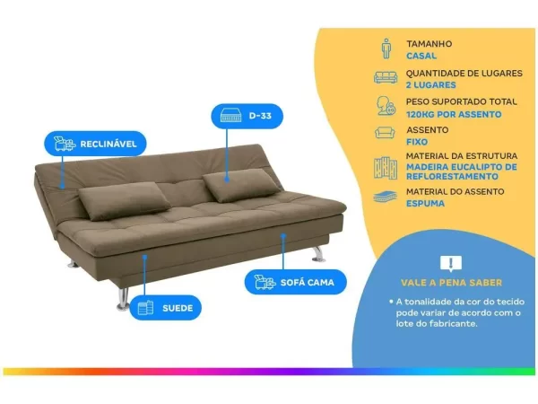 Sofá-cama Casal Reclinável Suede Linoforte Yasmin - Imagem 2