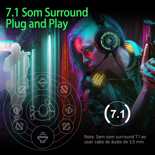fone gamer EKSA E5000 Pro fone de ouvido gamer Gaming Auscultadores para PC/PS4/Xbox/Switch, 7.1 Wired Headset Gamer com microfone ENC, USB/Tipo C/Cabo destacável de 3,5mm - Imagem 2