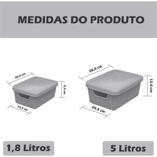 Kit Caixa Organizadora Com Tampa Multiuso Reforçada Jaguar Banheiro Geladeira Armario Cozinha 1,8 e 5 Litros - Imagem 2