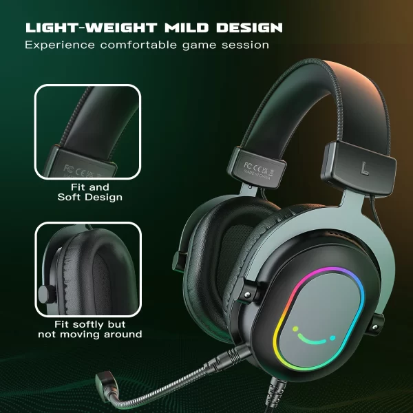 Fone de ouvido para jogos USB FIFINE com som surround 7.1/controle de linha/modo 3EQ, fone de ouvido RGB com microfone, plug and play, para PC/PS5 -H6 - Imagem 6