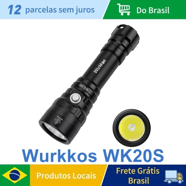 Wurkkos wk20s poderosa lanterna de mergulho ipx8 à prova dwaterproof água luz de mergulho recarregável max 2000 lúmen sst40 hd led 4 modos