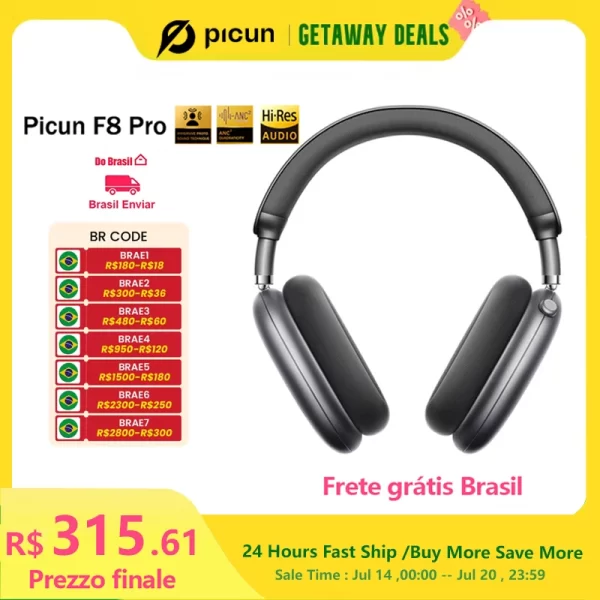 Picun f8 pro anc fones de ouvido sem fio cabeça rastreamento áudio espacial 3d-52db anc alta fidelidade bluetooth fone de ouvido enc hd microfone app de baixa latência