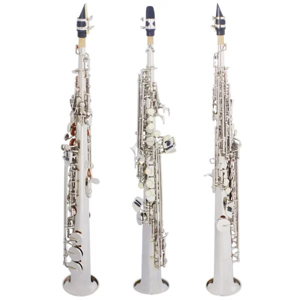 Saxofone soprano prateado bb, instrumento de sopro profissional plano, sax reto de latão com estojo, acessórios para instrumentos musicais - Imagem 2