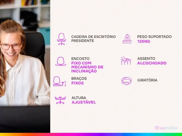 Cadeira de Escritório Presidente Giratória Preta PRE-004 - Imagem 2