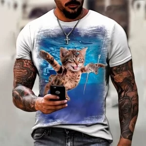 Camiseta Gato Rato Mergulho Pescando