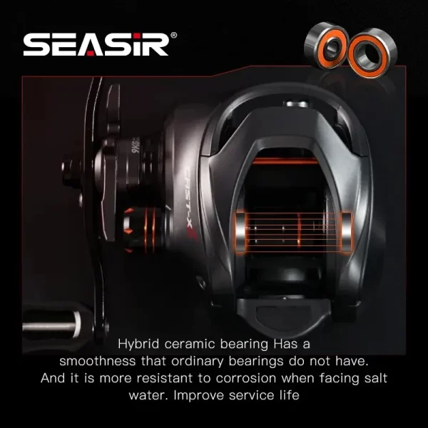 SEASIR Cast X2 Baitcasting Reel 7.3:1 Rolamento cerâmico híbrido Arruela de fibra de carbono Sistema de rolamento duplo N52 Freio Carretilhas de pesca - Imagem 3