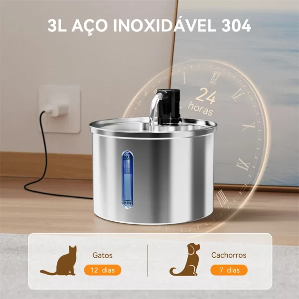 Newpet Bebedouro de aço inoxidável para gatos 3L Bebedouro para cães Bebedouro automático para animais de estimação Bebedouro para gatos Fonte de água 5V com alimentação USB - Imagem 6