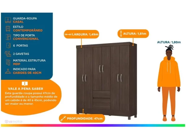 Guarda-roupa Casal 2 Gavetas 6 Portas Demóbile Flash II - Imagem 2