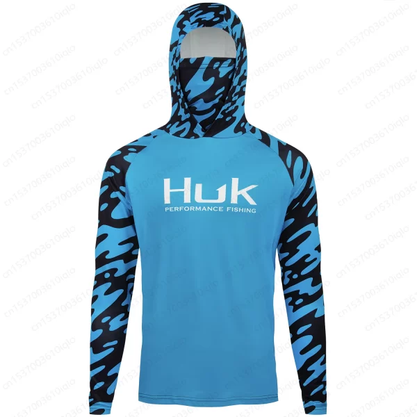 Huk upf 50 + manga longa com capuz capa facial camisas de pesca moletom de secagem rápida respirável proteção uv camisas de pesca masculinas - Imagem 3