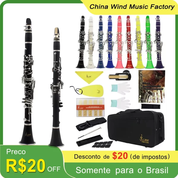 SLADE Clarinete Bb colorido 17 teclas 6 anéis clarinete com kit de limpeza palhetas peças prática de jogo para estudantes/iniciantes