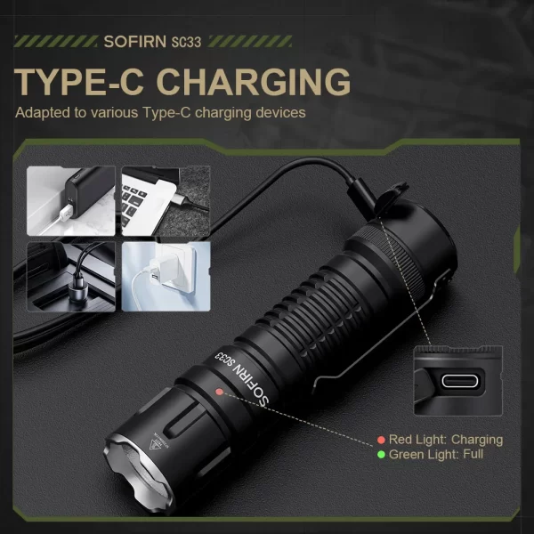Sofirn sc33 led lanterna tática xhp70.3 hi 5200lm poderosa 21700 tipo c recarregável tocha e-switch luz ao ar livre - Imagem 4