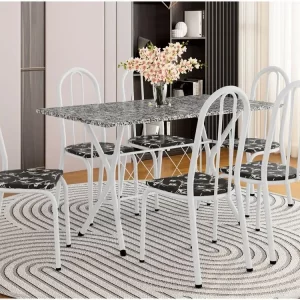 Mesa de Jantar Retangular Branca com 6 Cadeiras Artefamol Ravena