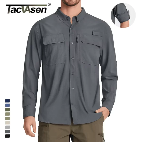 TACVASEN-Camisas de manga comprida para homens, UPF 50 +, proteção solar, camisas de pesca, malha respirável, caminhadas, trabalho, carga, secagem rápida