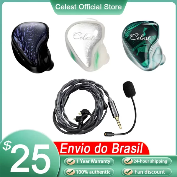 Kinera Celest Wyvern Preto Fones de ouvido Cabo com microfone Envio de IEMs brasileiros Hifi Fones de ouvido para jogos com fio para presentes