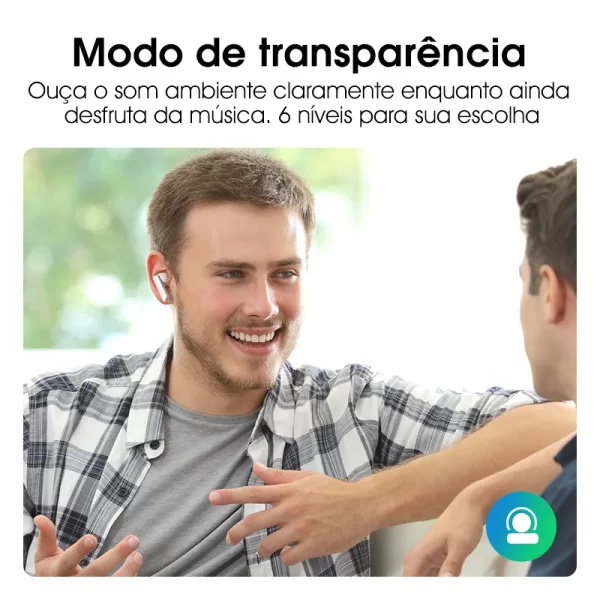 QCY HT05 ANC fone de ouvido sem fio 40dB cancelamento de ruído Bluetooth 5.2 fone de ouvido 6 microfone ENC HD chamada TWS fones de ouvido modo de transparência - Imagem 6
