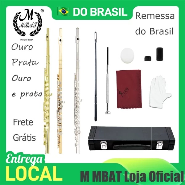 M MBAT 16 Buracos Flauta C Tom Flauta Fechada Aberta Banhado Peças de Instrumento de Sopro com Caso Luvas Envio do Brasil