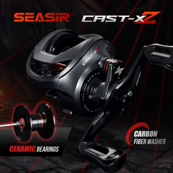 SEASIR Cast X2 Baitcasting Reel 7.3:1 Rolamento cerâmico híbrido Arruela de fibra de carbono Sistema de rolamento duplo N52 Freio Carretilhas de pesca