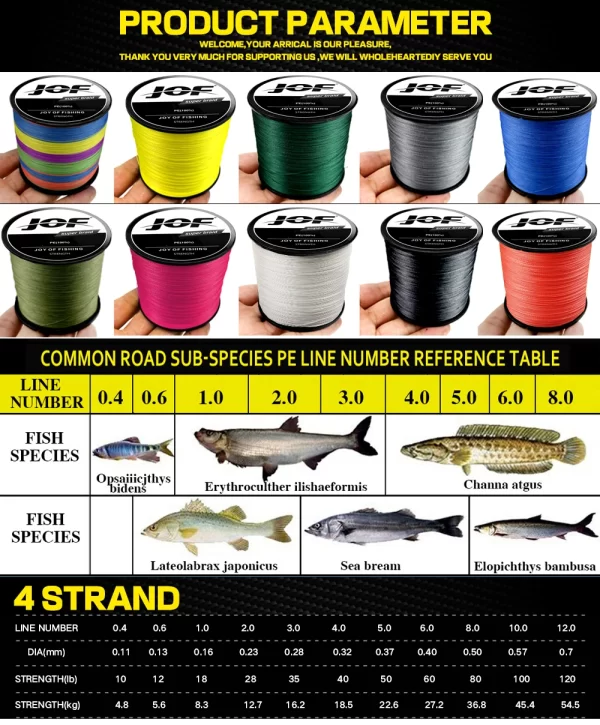 JOF-4 Strands Linha De Pesca Trançada, Multifilament, 300m, 500m, 1000m Carpa, Fio Japonês, Acessórios De Pesca - Imagem 6