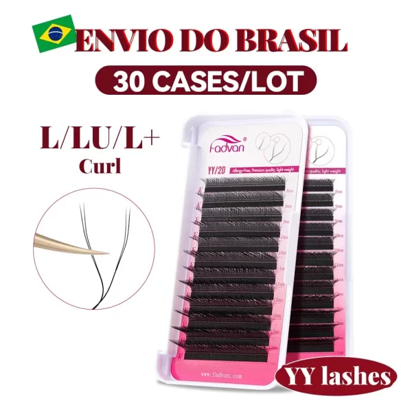 FADVAN YY Cílios 30 PCS L/LU/L + Curl YY Forma Cílios Preto Pré-fabricados Volume Fãs Envio do Brasil
