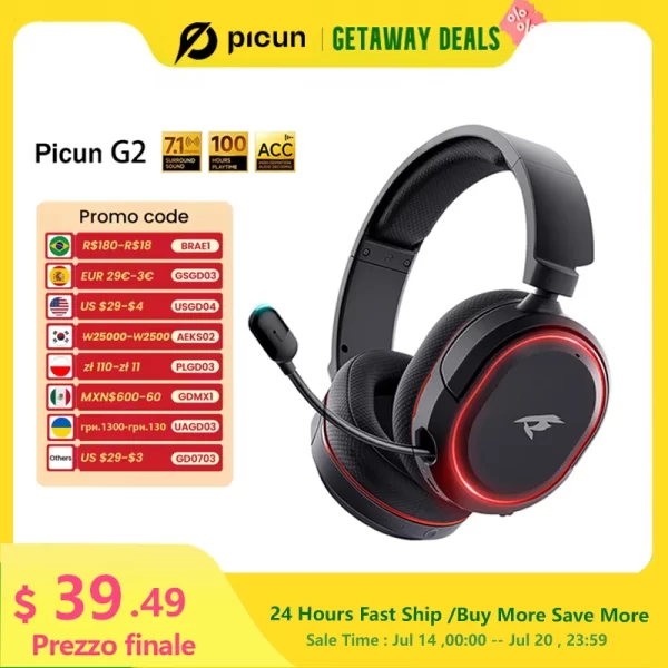 Picun g2 2.4g sem fio gaming headset bluetooth fones de ouvido 5ms baixa latência 7.1 surround enc microfone para pc ps4 ps5 telefone interruptor