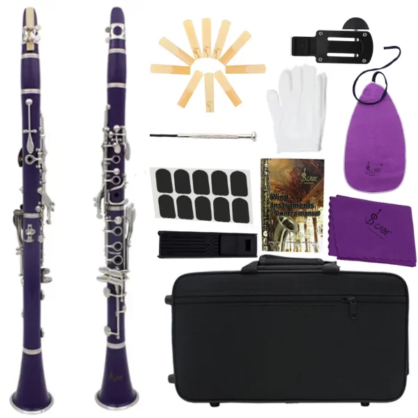 Clarinete colorido bb b/g, clarinete preto abs com caixa, chave de fenda, pano de limpeza, palheta, peça de instrumento de sopro - Imagem 2