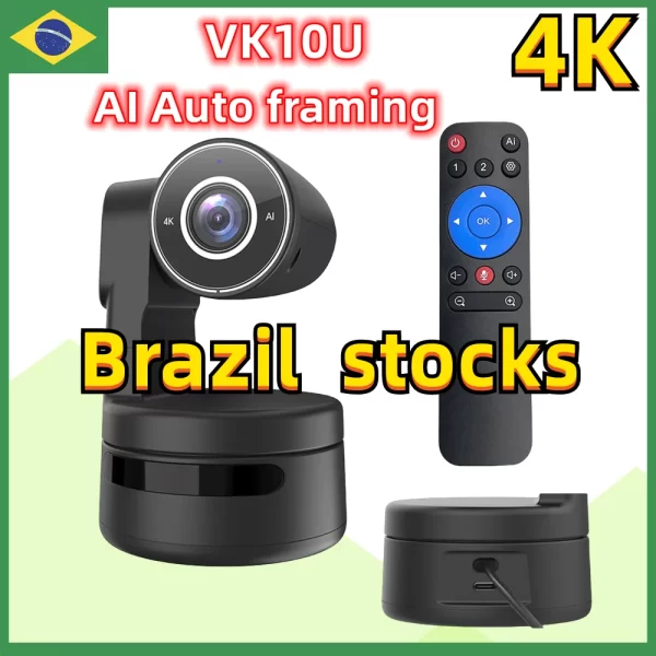 Webcam 4k ptz ai, enquadramento automático com câmera de microfones, zoom digital 4x, foco automático para youtube, fluxo vivo, gravação on-line, câmera de vídeo