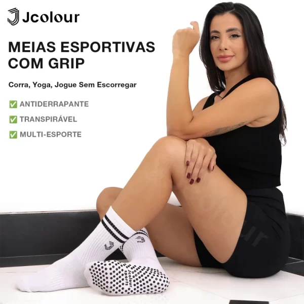 Kit 5 pares Meias de Futebol Femininas Esportivas Pretas e Brancas Transpiráveis Antiderrapantes - Imagem 3