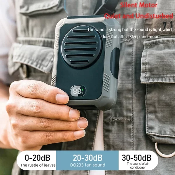 Ventilador de dupla finalidade com clipe de cintura pendurado no pescoço com regulagem de três velocidades, carregamento rápido USB, ventilador pequeno portátil para acampamento ao ar livre - Imagem 4