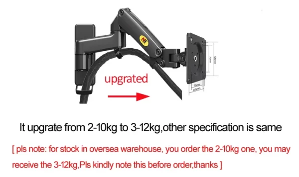 Nb novo f150 3-12kg braço longo 17 "-35" monitor tv montagem na parede tela de alumínio gás mola imprensa de ar suporte de parede tv - Imagem 5