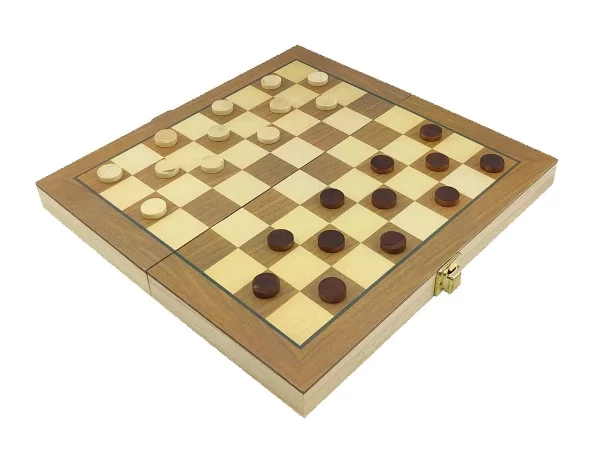Jogo Xadrez e Damas Luxo Hoyle Games 2 Em 1 Tabuleiro Caixa Dobrável e Peças em Madeira - Imagem 4