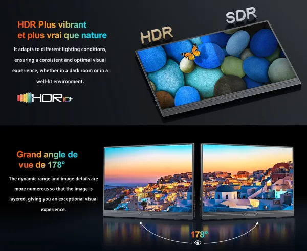 Monitor portátil de 15.6 polegadas fhd ips 300cd/m2 USB-C hdmi monitor de jogos para pc/ps3/4/5/switch/xbox/laptop/mini pc/telefone - Imagem 3