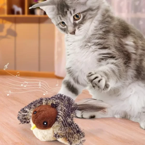 Chirping pássaro gato brinquedo toque ativado interativo gato exercício brinquedos gato brinquedo com som e pena brinquedo de gato automático para interior - Imagem 2