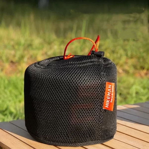 Saco de armazenamento de panela de acampamento ao ar livre portátil piquenique panelas saco de armazenamento sanduíche malha cordão bolso fogão ao ar livre acessórios - Imagem 6