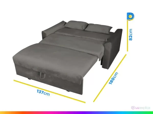 Sofá-cama Casal 2 Lugares com Baú Reclinável Veludo Matrix Cristal - Imagem 6