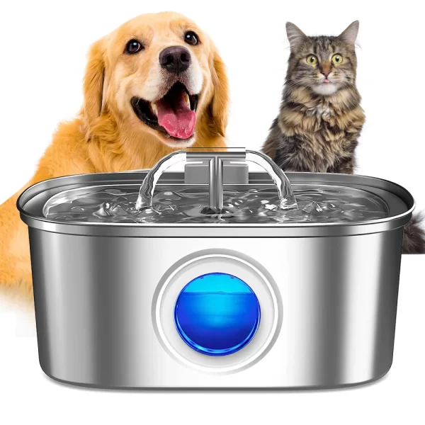 Newpet 108oz/3.2L Cat Water Dispenser de aço inoxidável para animais de estimação com filtro Bomba silenciosa Fonte automática para bebedouro de cães e gatos