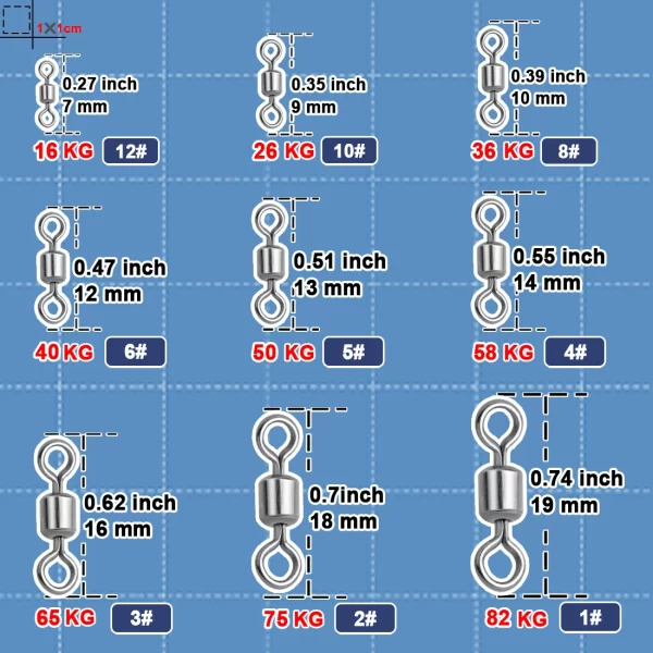 Gira de pesca 25 ~ 100 peças, barril de rolamento de aço inoxidável, conector de linha de pesca, micro giratório, anéis sólidos, equipamento de pesca - Imagem 2