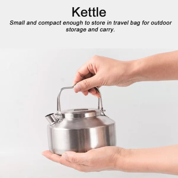 Chaleira de aço inoxidável para exterior, alça de travamento, acampamento, pote pendurado, portátil, panela de café, piquenique, 1l, bule, acessório de cozinha - Imagem 6