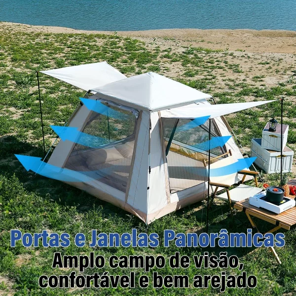 Barraca de acampamento pop-up automática, barraca de acampamento de abertura rápida para acampamento de caminhada familiar, com bolsa de transporte, 4 pessoas - Imagem 3