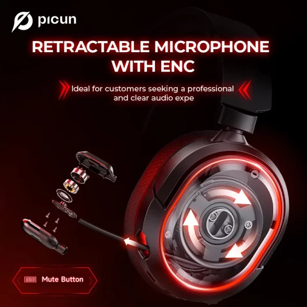 Picun g2 2.4g sem fio gaming headset bluetooth fones de ouvido 5ms baixa latência 7.1 surround enc microfone para pc ps4 ps5 telefone interruptor - Imagem 4