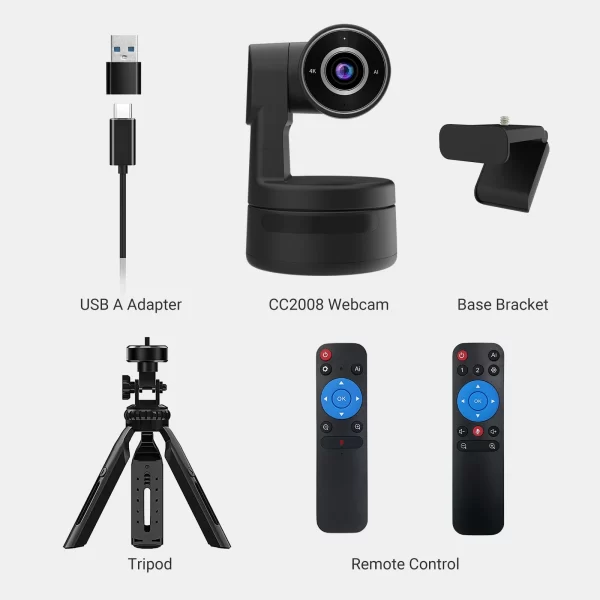Função AI 4K PTZ Webcam com câmera de microfones Zoom digital 3X Foco de trilha automática para transmissão viva do YouTube Online Meet Video Camera - Imagem 4