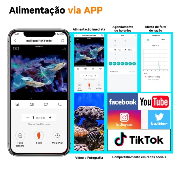 Newpet WiFi alimentador automático de peixes com câmera HD e aplicativo alimentador de peixes inteligente alimentador automático de peixes adequado para aquários de tanques de peixes - Imagem 6