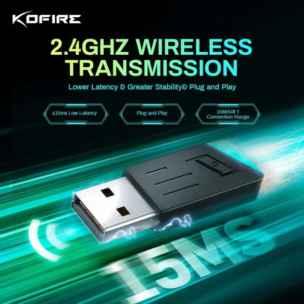 Kofire UG-06 Gaming Headset Baixa Latência 2.4G Bluetooth Fones de ouvido sem fio com microfone RGB luz gradiente com fio para PC PS5 Switch - Imagem 3