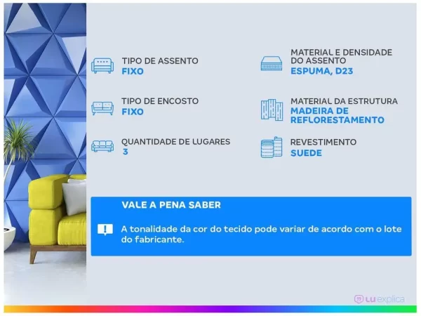 Sofá 3 Lugares Suede Decore Cascaya Linoforte - Imagem 2