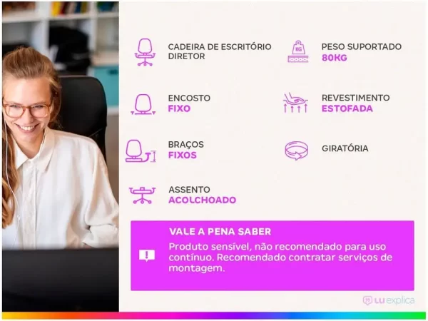Cadeira de Escritório Diretor Giratória Preta - Imagem 2