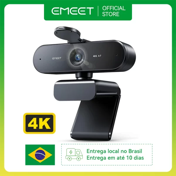 4k webcam autofoco 1080p 60fps câmera de vídeo para computador pc web cam emeet nova usb 4k mini câmera com microfones para conferência/reunião, Entrega local no Brasil, frete grátis e isenção de impostos