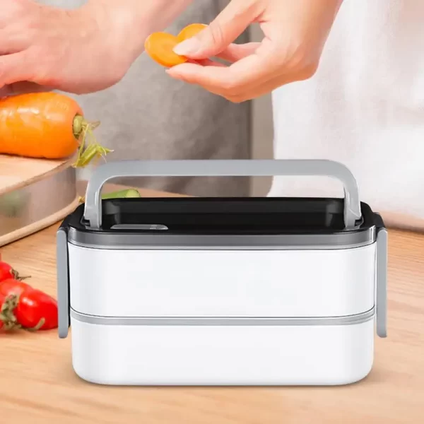 Recipiente de almoço isolado, lancheira de refeição de 2 camadas com alça, tigela de salada resistente a vazamentos para viagens escolares, trabalho ao ar livre, acampamento - Imagem 3