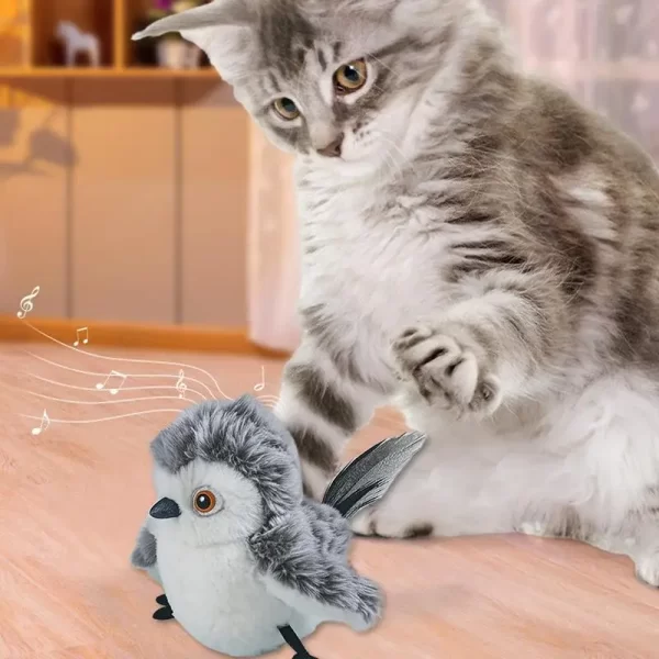 Chirping pássaro gato brinquedo toque ativado interativo gato exercício brinquedos gato brinquedo com som e pena brinquedo de gato automático para interior - Imagem 5