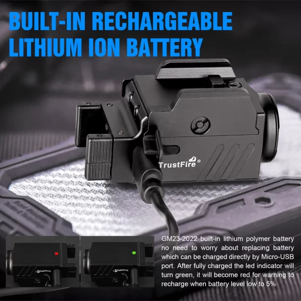 [Em estoque] TrustFire GM23 Lanterna LED tática compacta poderosa GL0ck luz montada em trilho de liberação rápida tocha recarregável USB - Imagem 4
