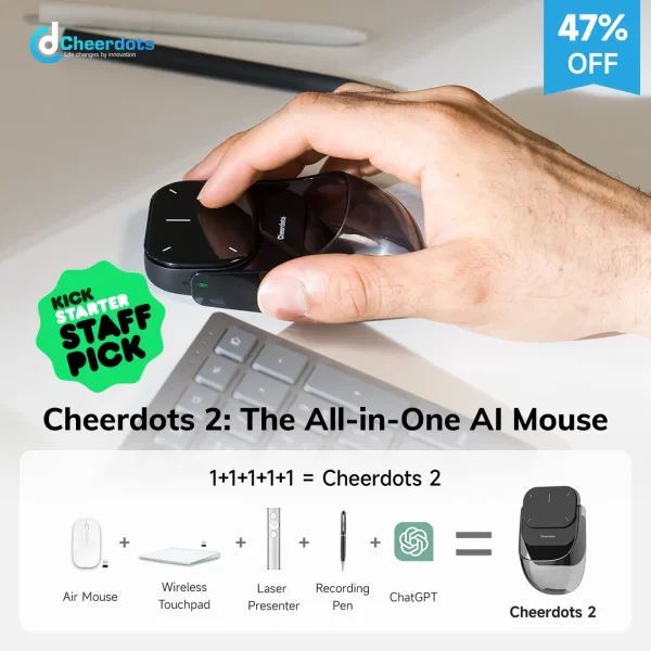 Cheerdots 2 mouse de ar removível sem fio touchpad tudo-em-um mouse habilitado bolso sem fio controle de gravação ia chatgpt escritório - Imagem 5