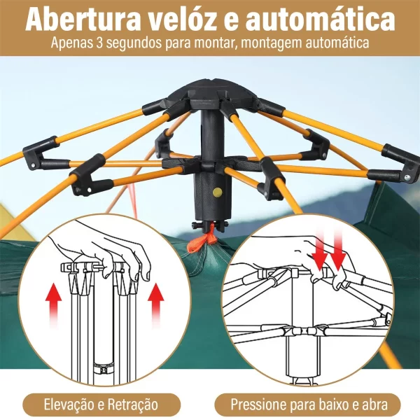 Barraca de acampamento automática para 3-4 pessoas, acampamento portátil rápido auto-pup ao ar livre verde/branco - Imagem 4
